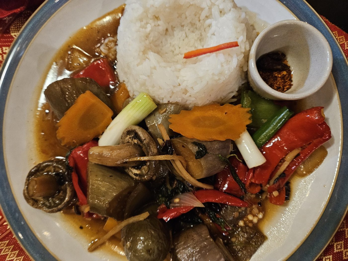 Aubergine stir-fry with rice